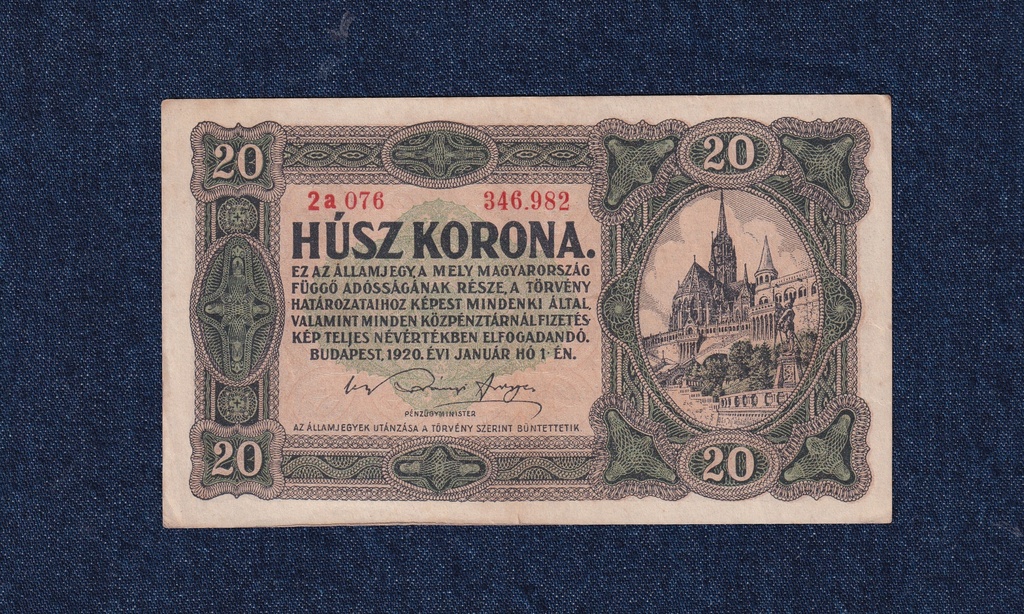 Kis c&iacute;mletű Korona &aacute;llamjegyek 20 Korona bankjegy