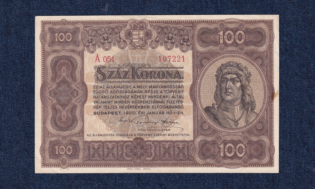 Nagym&eacute;retű Korona &Aacute;llamjegyek 100 Korona bankjegy