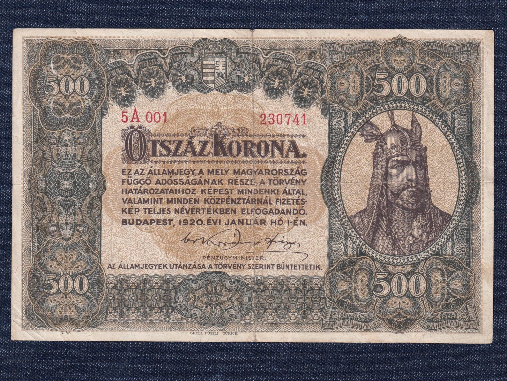 Nagym&eacute;retű Korona &Aacute;llamjegyek 500 Korona bankjegy