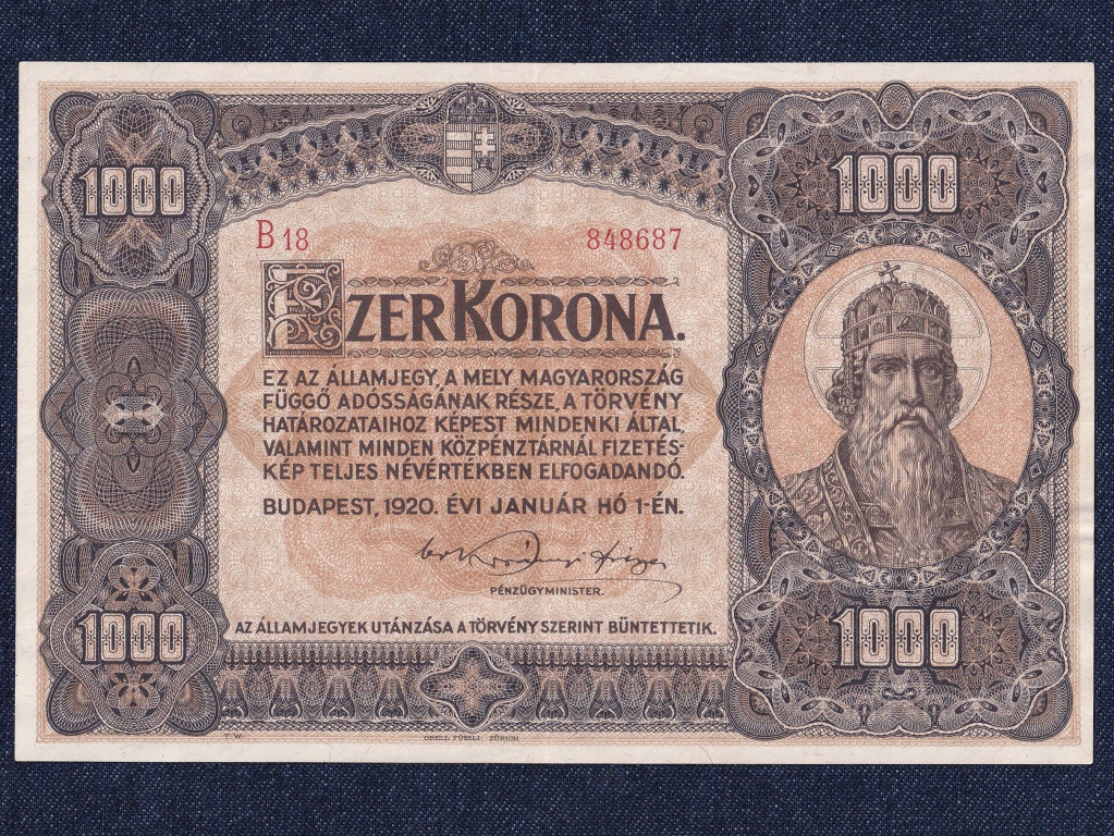 Nagym&eacute;retű Korona &Aacute;llamjegyek 1000 Korona bankjegy