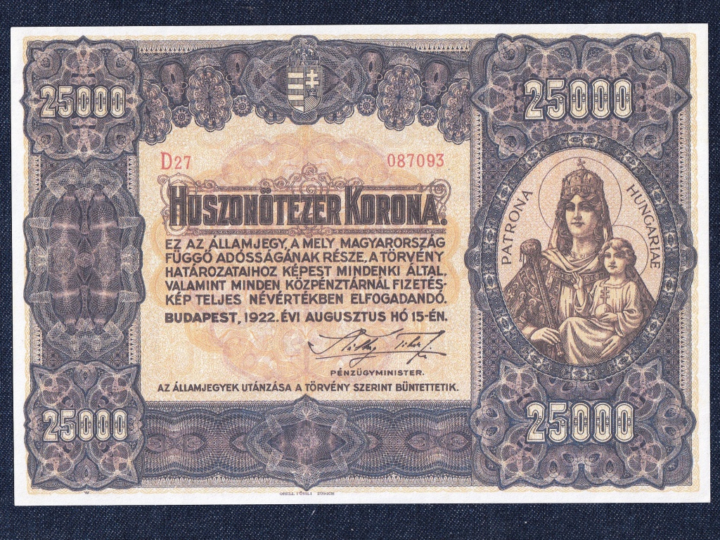 Nagym&eacute;retű Korona &Aacute;llamjegyek 25000 Korona bankjegy