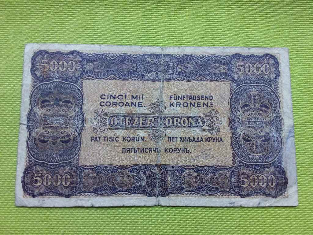 Kism&eacute;retű Korona &aacute;llamjegyek 5000 Korona bankjegy