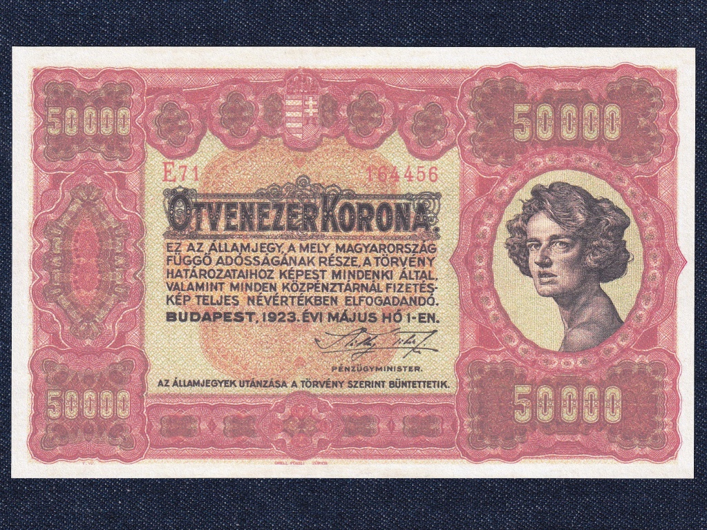 Kism&eacute;retű Korona &aacute;llamjegyek 50000 Korona bankjegy