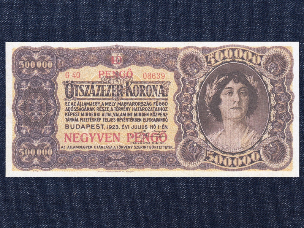 Kism&eacute;retű Korona &aacute;llamjegyek 500000 Korona bankjegy