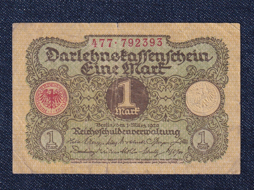 N&eacute;metorsz&aacute;g Weimari K&ouml;zt&aacute;rsas&aacute;g (1919-1933) 1 M&aacute;rka bankjegy