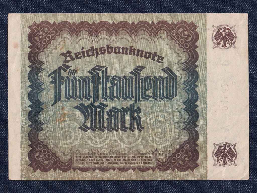 N&eacute;metorsz&aacute;g Weimari K&ouml;zt&aacute;rsas&aacute;g (1919-1933) 5000 M&aacute;rka bankjegy