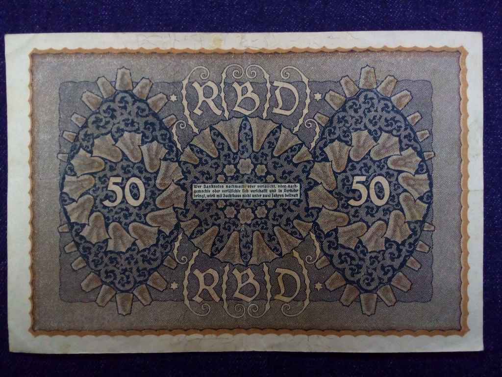 N&eacute;metorsz&aacute;g Weimari K&ouml;zt&aacute;rsas&aacute;g (1919-1933) 50 M&aacute;rka bankjegy