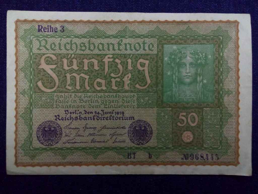 N&eacute;metorsz&aacute;g Weimari K&ouml;zt&aacute;rsas&aacute;g (1919-1933) 50 M&aacute;rka bankjegy