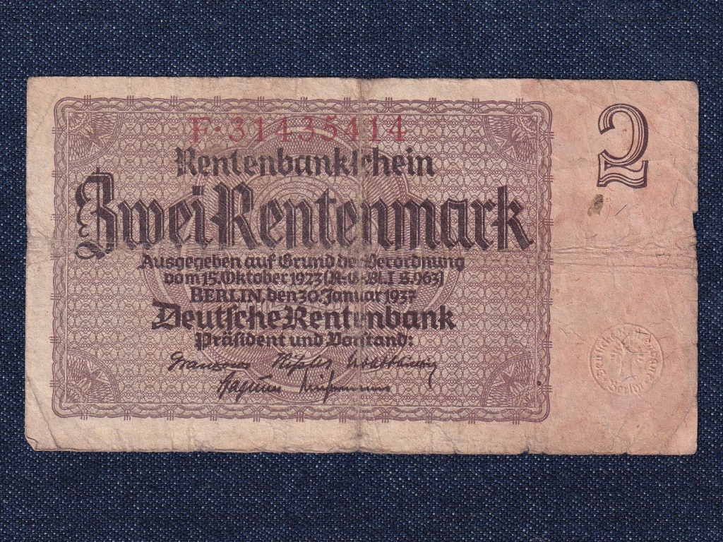 N&eacute;metorsz&aacute;g Harmadik Birodalom (1933-1945) 2 j&aacute;rad&eacute;k m&aacute;rka bankjegy