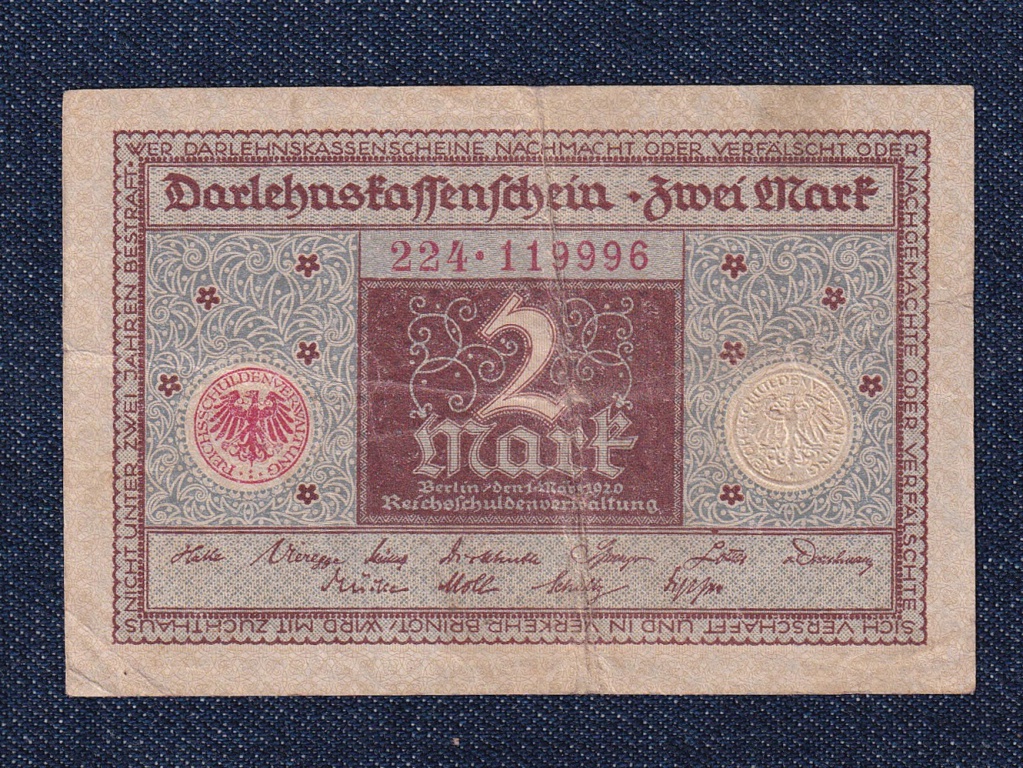 N&eacute;metorsz&aacute;g Weimari K&ouml;zt&aacute;rsas&aacute;g (1919-1933) 2 M&aacute;rka bankjegy