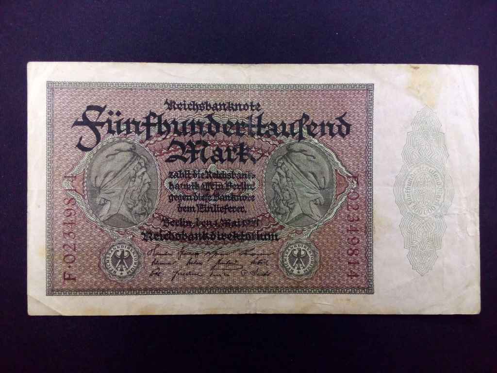 N&eacute;metorsz&aacute;g Weimari K&ouml;zt&aacute;rsas&aacute;g (1919-1933) 500000 M&aacute;rka bankjegy