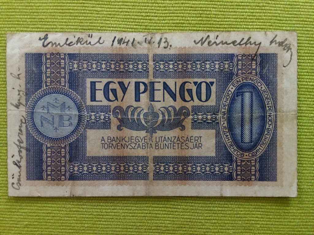 Kis c&iacute;mletű sorozat (1938) 1 Pengő bankjegy