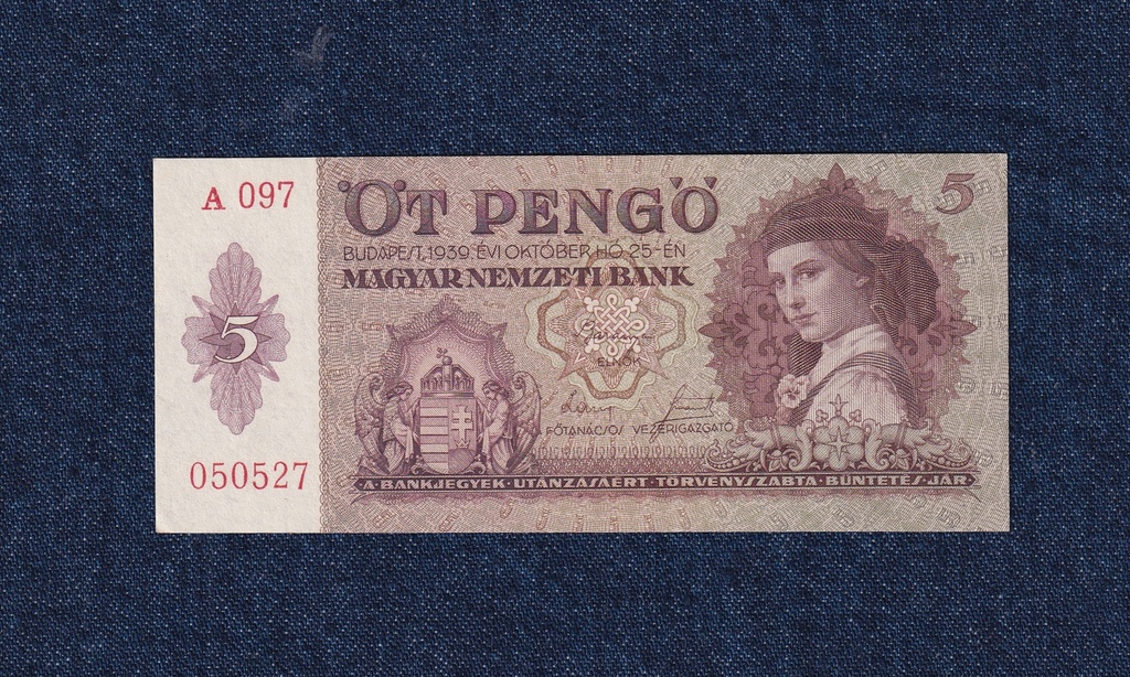 H&aacute;bor&uacute; előtti sorozat (1936-1941) 5 Pengő bankjegy