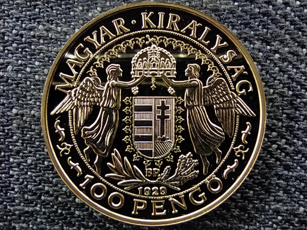 Magyar aranyp&eacute;nzek ut&aacute;nveretben Szent L&aacute;szl&oacute; jubileumi 100 pengő 1929 .999