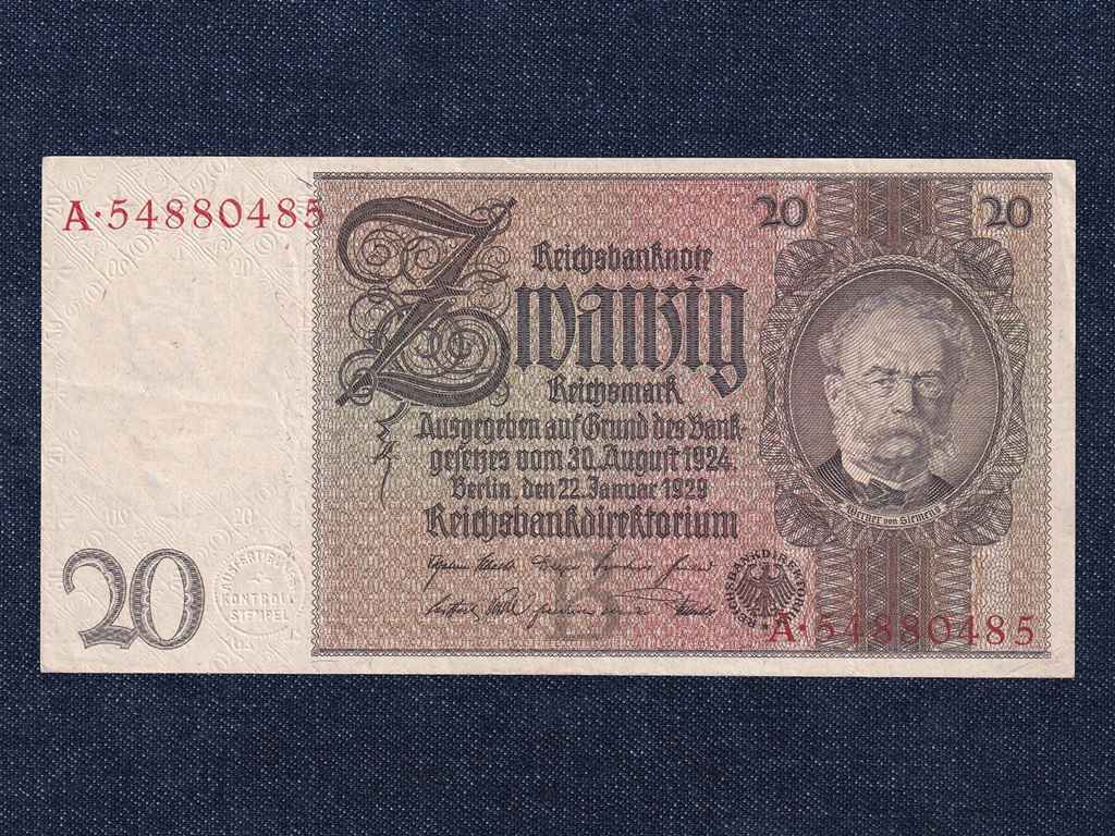 N&eacute;metorsz&aacute;g Weimari K&ouml;zt&aacute;rsas&aacute;g (1919-1933) 20 birodalmi m&aacute;rka bankjegy