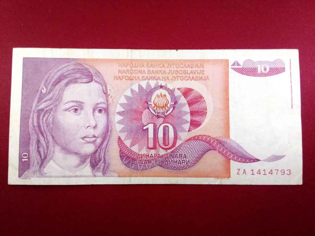 Jugoszl&aacute;via 10 D&iacute;n&aacute;r bankjegy