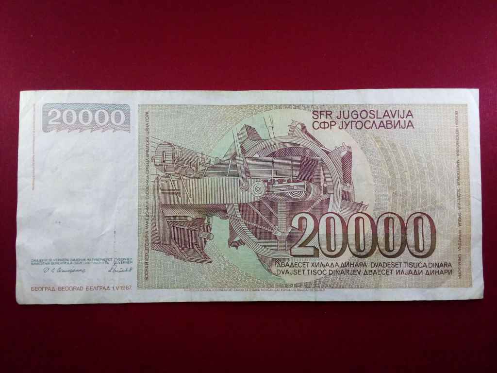 Jugoszl&aacute;via 20000 D&iacute;n&aacute;r bankjegy