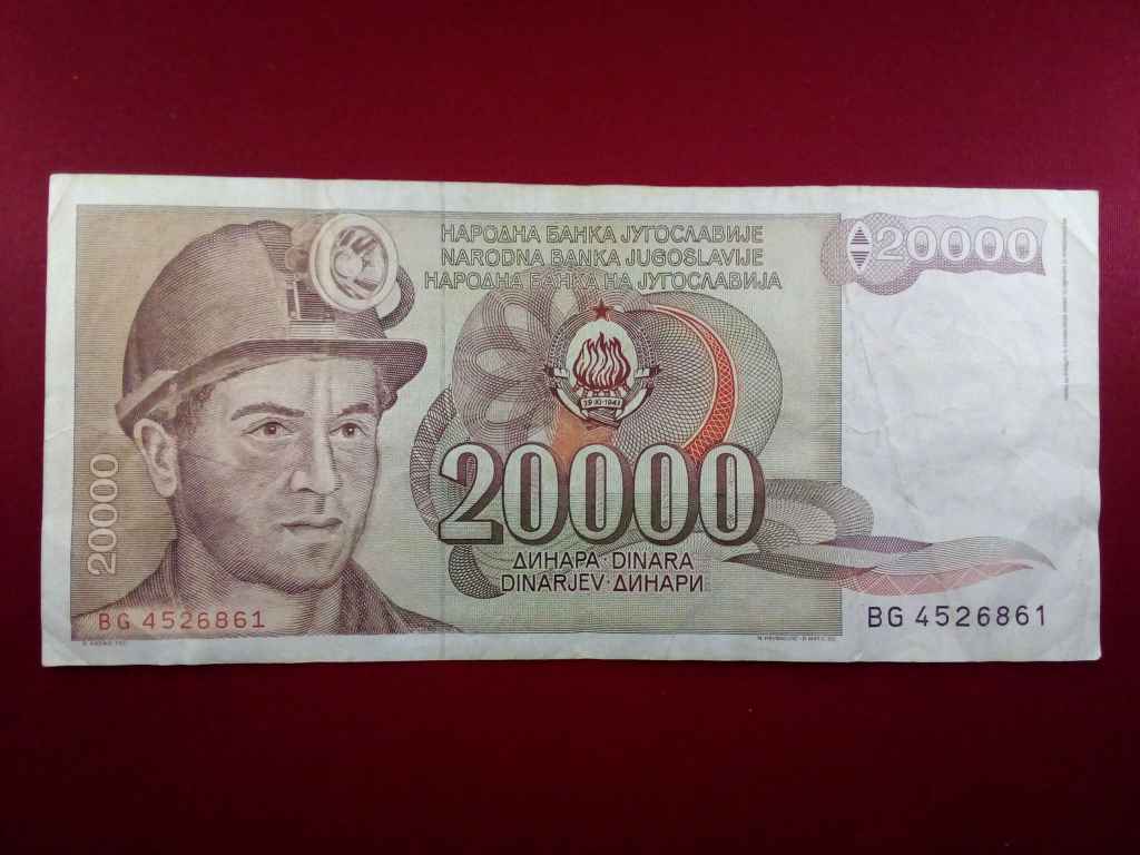 Jugoszl&aacute;via 20000 D&iacute;n&aacute;r bankjegy
