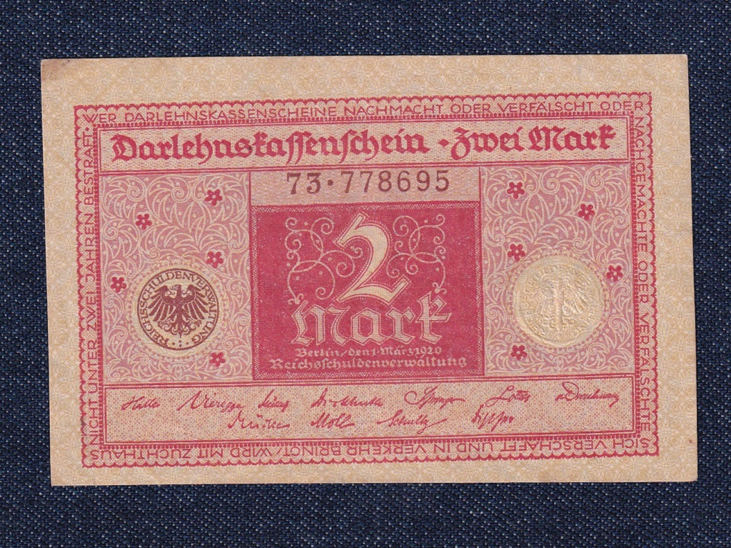 N&eacute;metorsz&aacute;g Weimari K&ouml;zt&aacute;rsas&aacute;g (1919-1933) 2 M&aacute;rka bankjegy