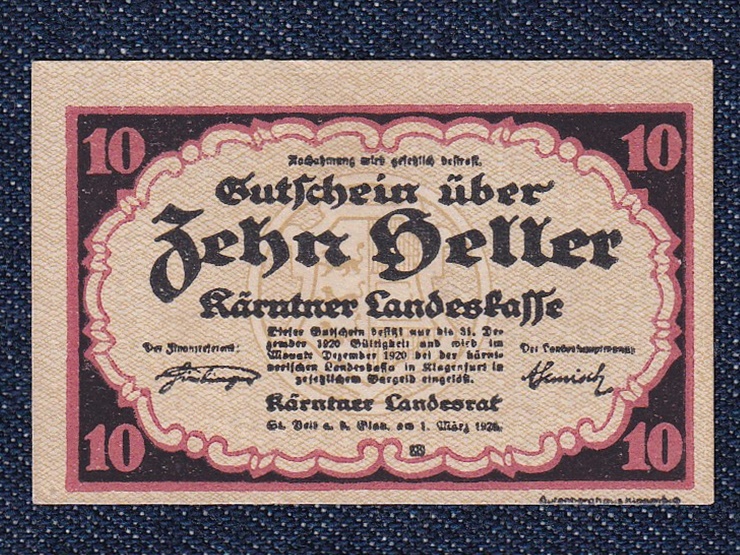 Ausztria Karintia 10 heller sz&uuml;ks&eacute;gp&eacute;nz