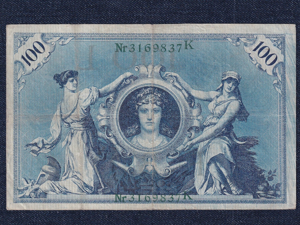 N&eacute;metorsz&aacute;g M&aacute;sodik Birodalom (1871-1918) z&ouml;ld pecs&eacute;t 100 M&aacute;rka bankjegy