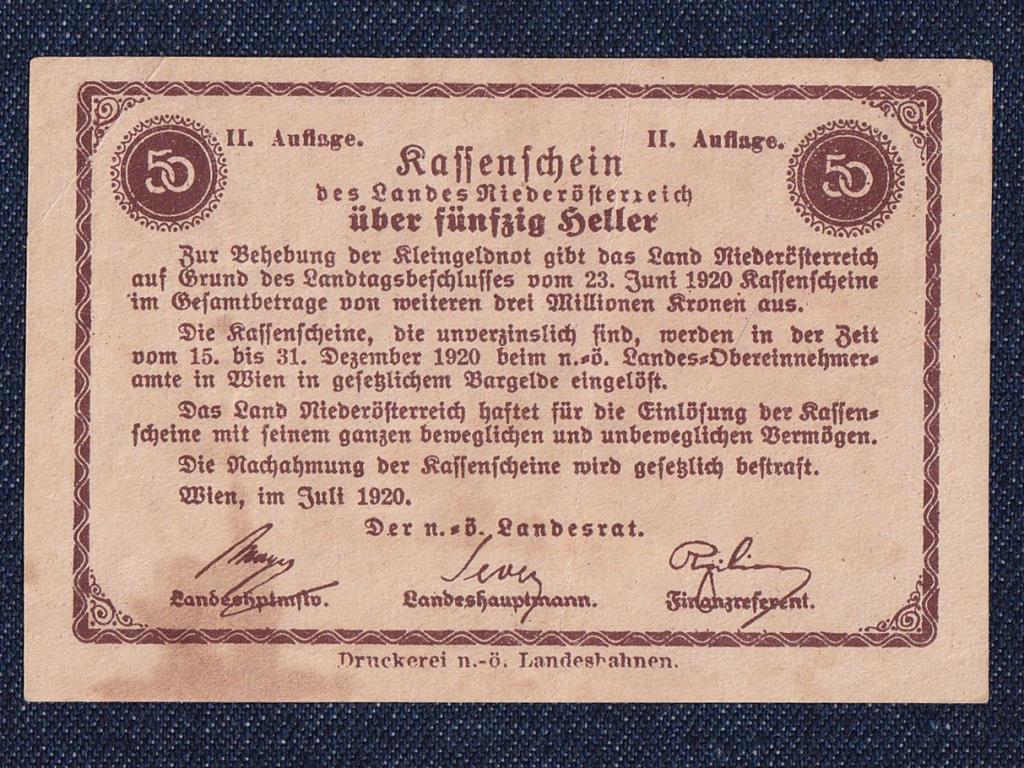 Ausztria Nieder&ouml;sterreich 50 heller sz&uuml;ks&eacute;gp&eacute;nz
