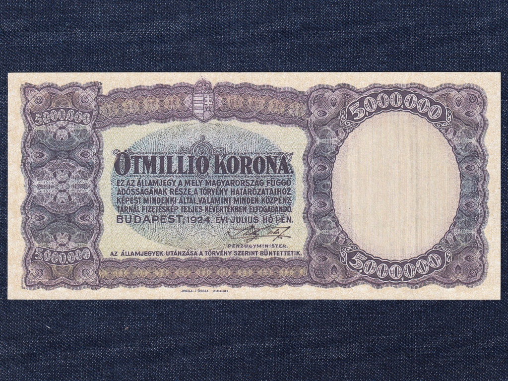 Kism&eacute;retű Korona &aacute;llamjegyek 5 milli&oacute; Korona bankjegy