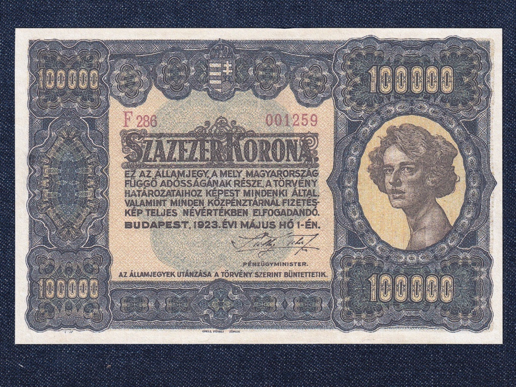 Kism&eacute;retű Korona &aacute;llamjegyek 100000 Korona bankjegy