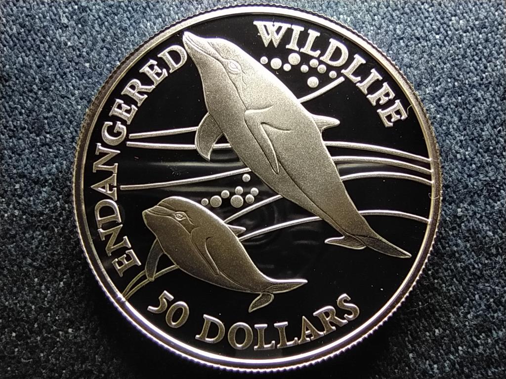 Cook-szigetek Heaviside-delfinek .925 ez&uuml;st 50 Doll&aacute;r
