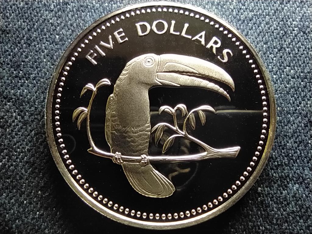 Belize mad&aacute;rvil&aacute;ga Sziv&aacute;rv&aacute;nycsőrű tuk&aacute;n .925 ez&uuml;st 5 Doll&aacute;r