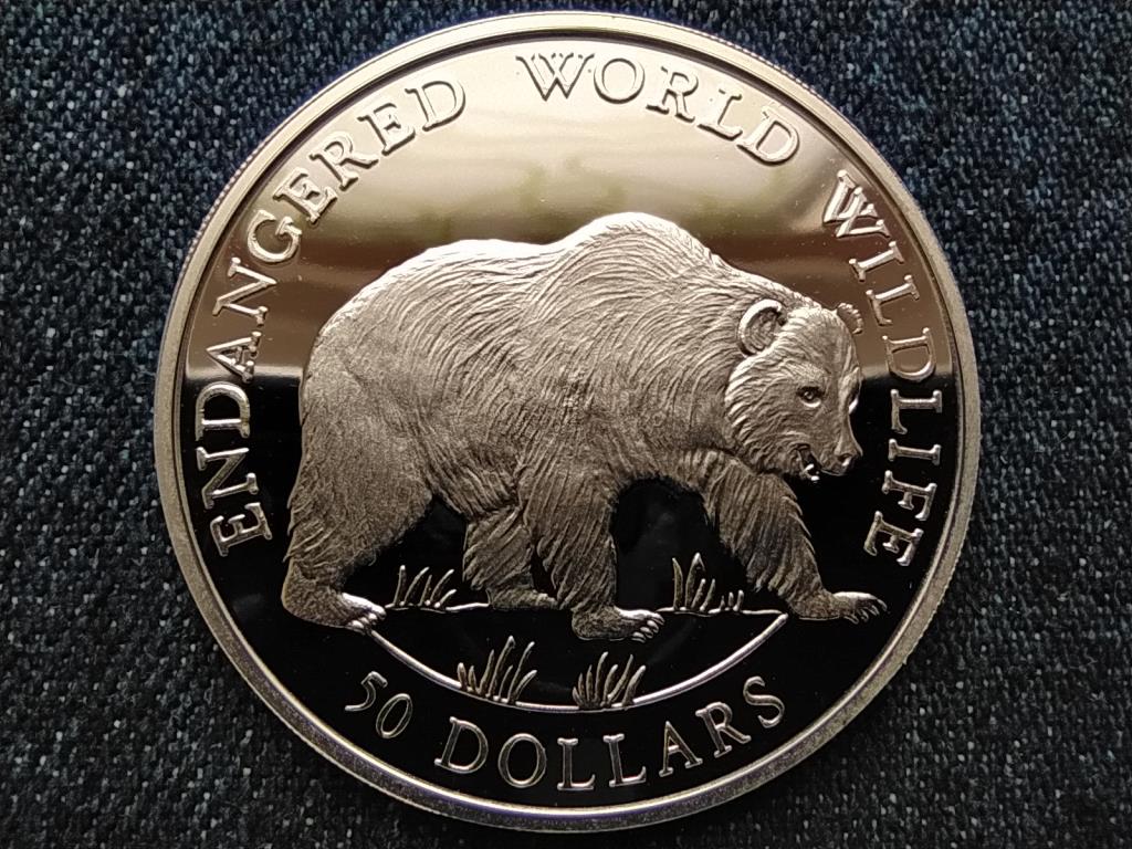 Cook-szigetek Grizzly medve .925 ez&uuml;st 50 Doll&aacute;r