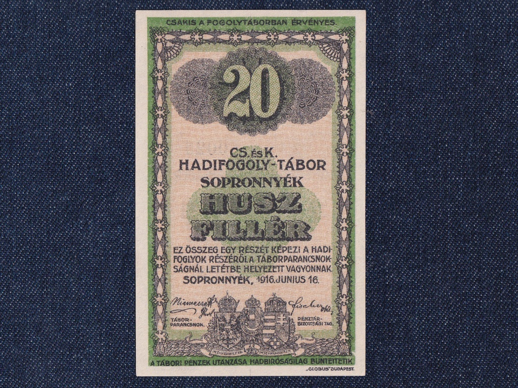 CS. &eacute;s K. Hadifogoly-t&aacute;bor Sopronny&eacute;k 20 fill&eacute;r sz&uuml;ks&eacute;gp&eacute;nz