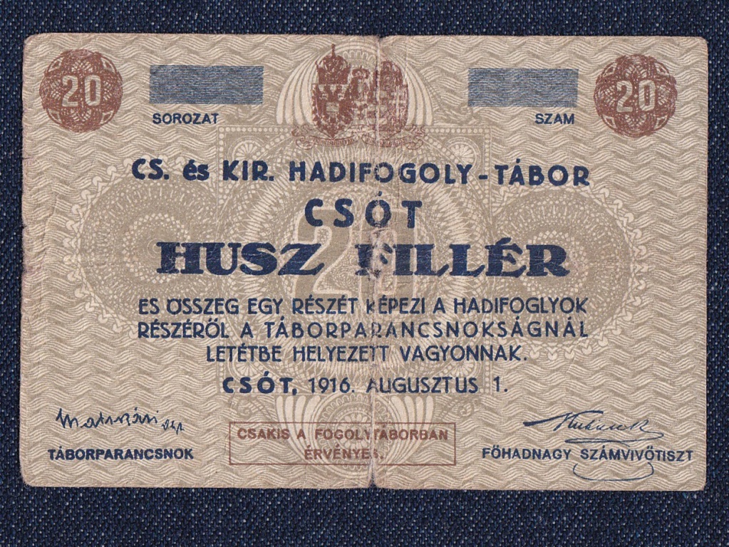 CS. &eacute;s K. Hadifogoly-t&aacute;bor Cs&oacute;t 20 fill&eacute;r sz&uuml;ks&eacute;gp&eacute;nz