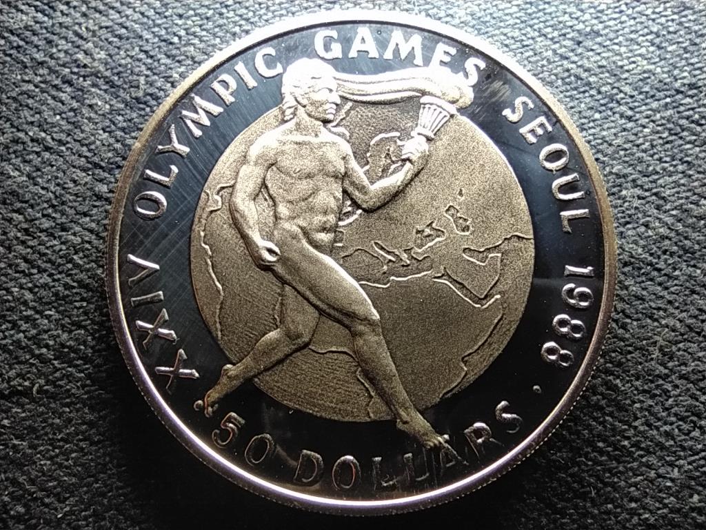 Cook-szigetek Ny&aacute;ri Olimpiai J&aacute;t&eacute;kok 1988 Sz&ouml;ul .925 ez&uuml;st 50 Doll&aacute;r