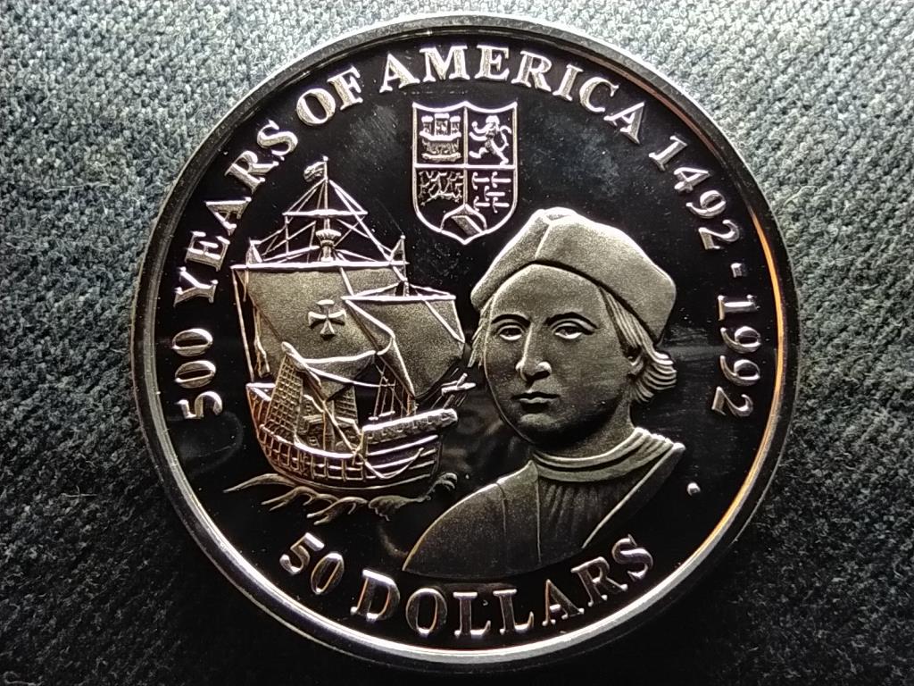 Cook-szigetek Amerika 500 &eacute;ves Kolumbusz Krist&oacute;f .925 ez&uuml;st 50 Doll&aacute;r