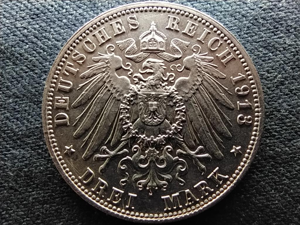 N&eacute;met &Aacute;llamok Sz&aacute;sz Kir&aacute;lys&aacute;g III. Frigyes &Aacute;gost (1904-1918) .900 ez&uuml;st 3 m&aacute;rka