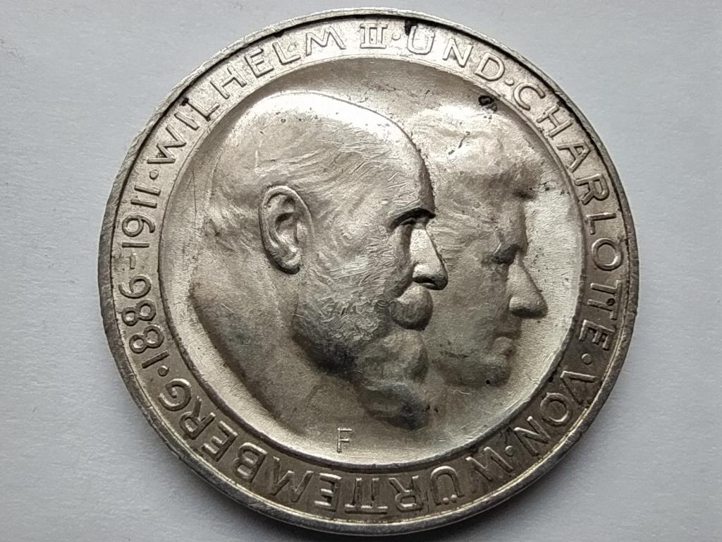 N&eacute;met &Aacute;llamok W&uuml;rttemberg II. Vilmos &eacute;s Sarolta .900 Ez&uuml;st 3 M&aacute;rka 