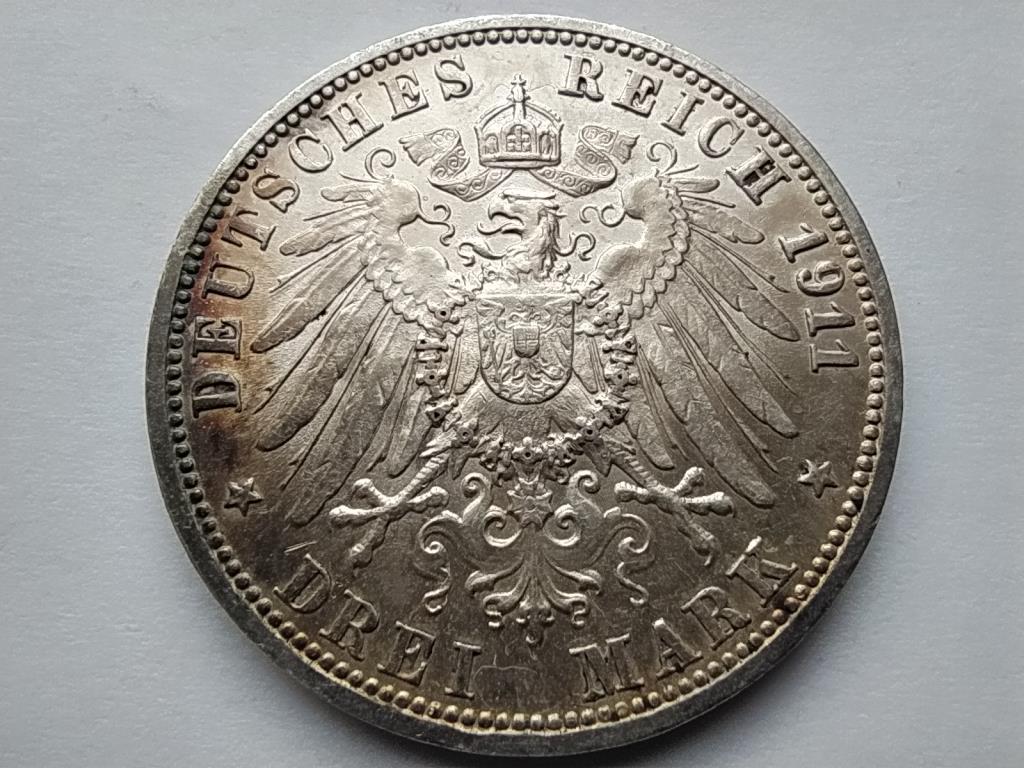 N&eacute;met &Aacute;llamok W&uuml;rttemberg II. Vilmos &eacute;s Sarolta .900 Ez&uuml;st 3 M&aacute;rka 