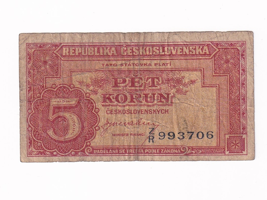 Csehszlov&aacute;kia N&eacute;pk&ouml;zt&aacute;rsas&aacute;g (1948-1960) 5 Korona 