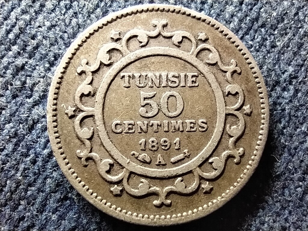 Tun&eacute;zia Ali III (1882-1902) .835 Ez&uuml;st 50 Centime 