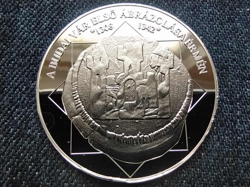 A magyar nemzet p&eacute;nz&eacute;rm&eacute;i A Budai v&aacute;r első &aacute;br&aacute;zol&aacute;sa &eacute;rm&eacute;n 1308-1342 .999 ez&uuml;st