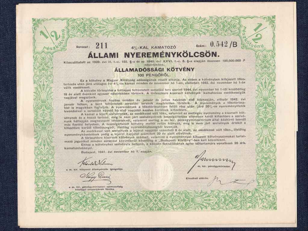 &Aacute;llami nyerem&eacute;nyk&ouml;lcs&ouml;n 100 Pengőről