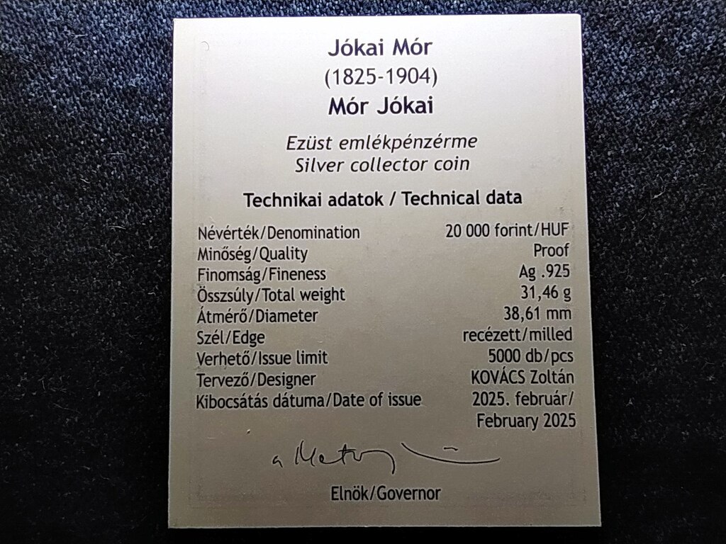 Magyarorsz&aacute;g J&oacute;kai M&oacute;r .925 Ez&uuml;st 20000 Forint 