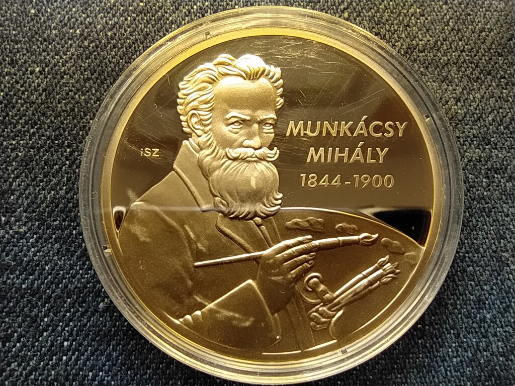 Nagy Magyarok Munk&aacute;csy Mih&aacute;ly (1844-1900) aranyozott r&eacute;z &eacute;rem