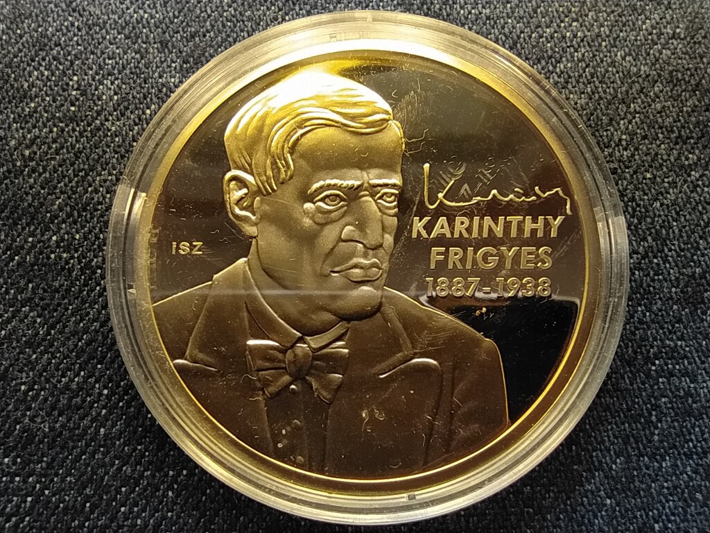 Nagy Magyarok Karinthy Frigyes (1887-1938) aranyozott r&eacute;z &eacute;rem