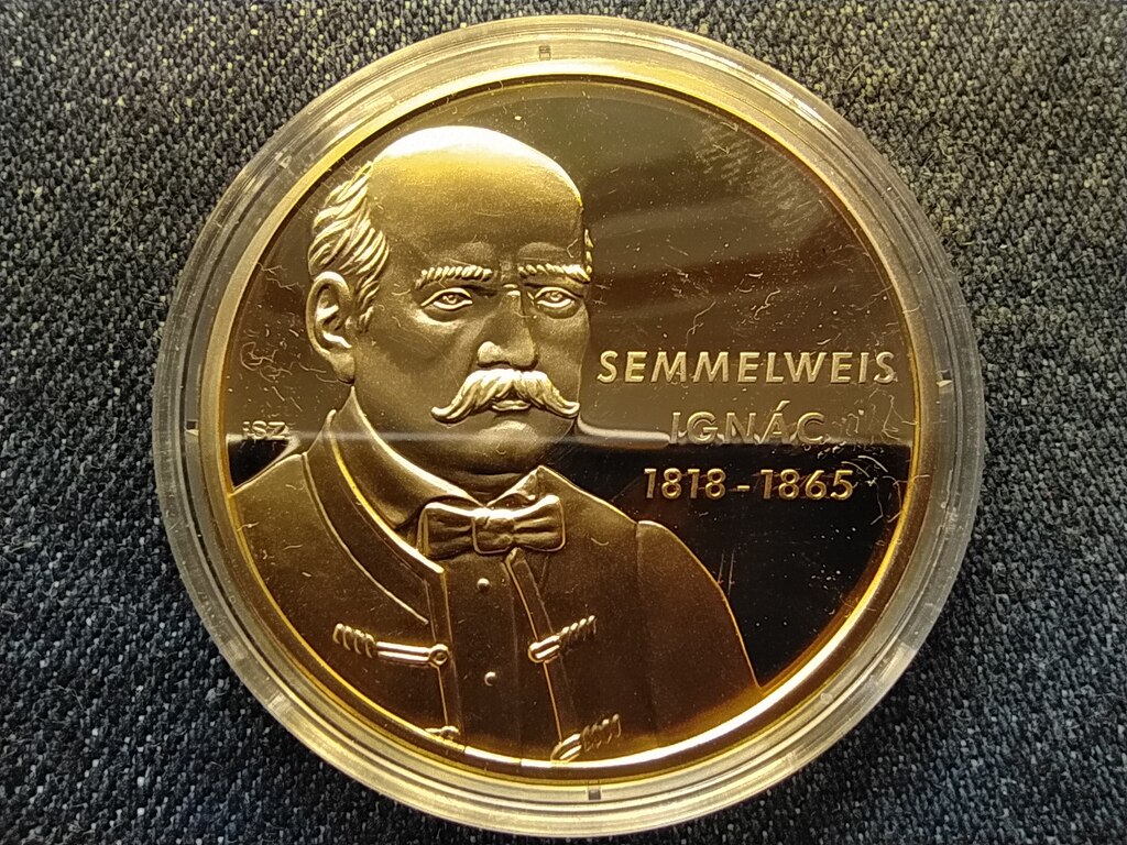 Nagy Magyarok Semmelweis Ign&aacute;c (1818-1865) aranyozott r&eacute;z &eacute;rem