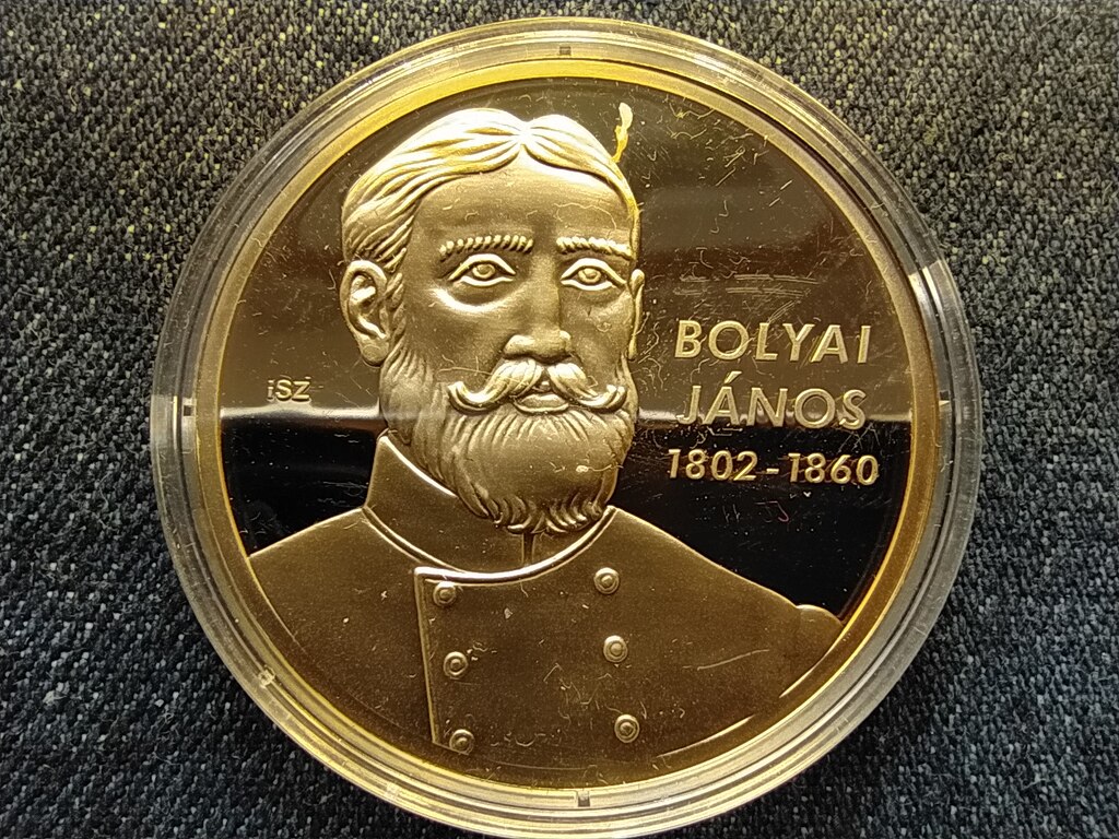 Nagy Magyarok Bolyai J&aacute;nos (1802-1860) aranyozott r&eacute;z &eacute;rem