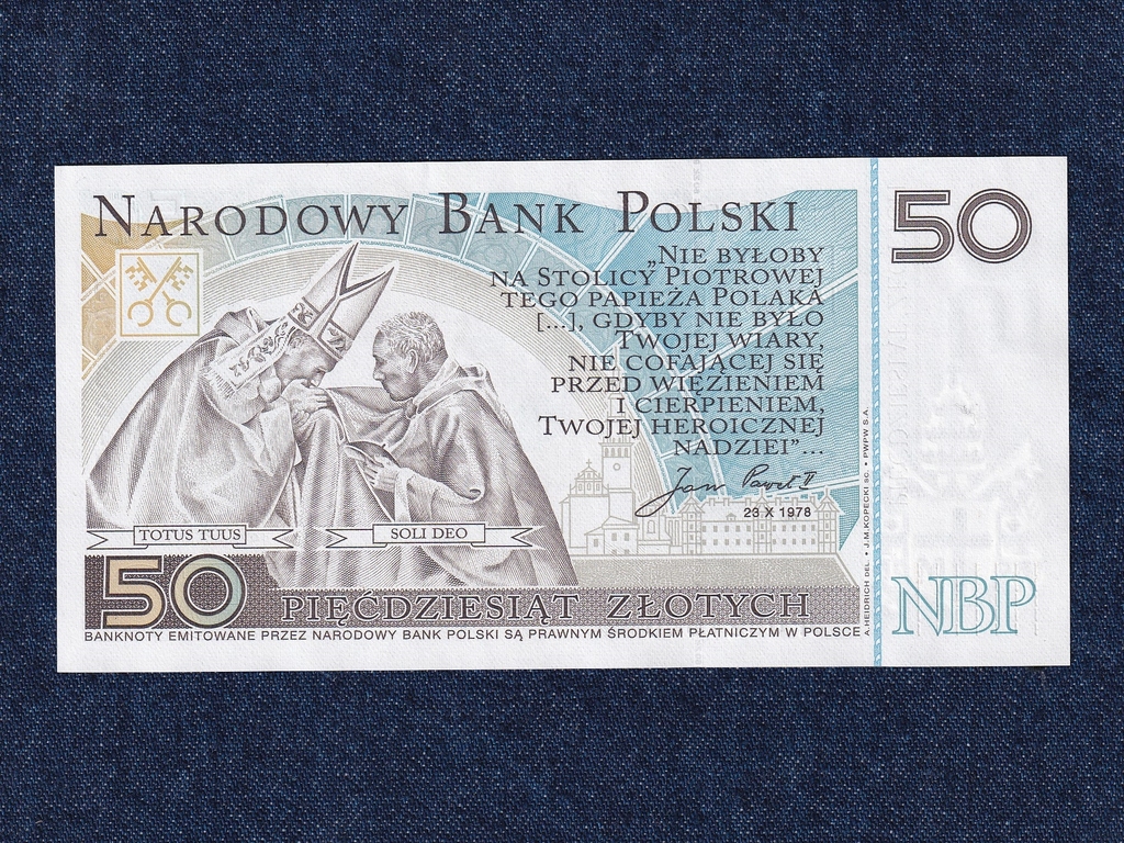 Lengyelorsz&aacute;g II. J&aacute;nos P&aacute;l P&aacute;pa 50 Zloty bankjegy
