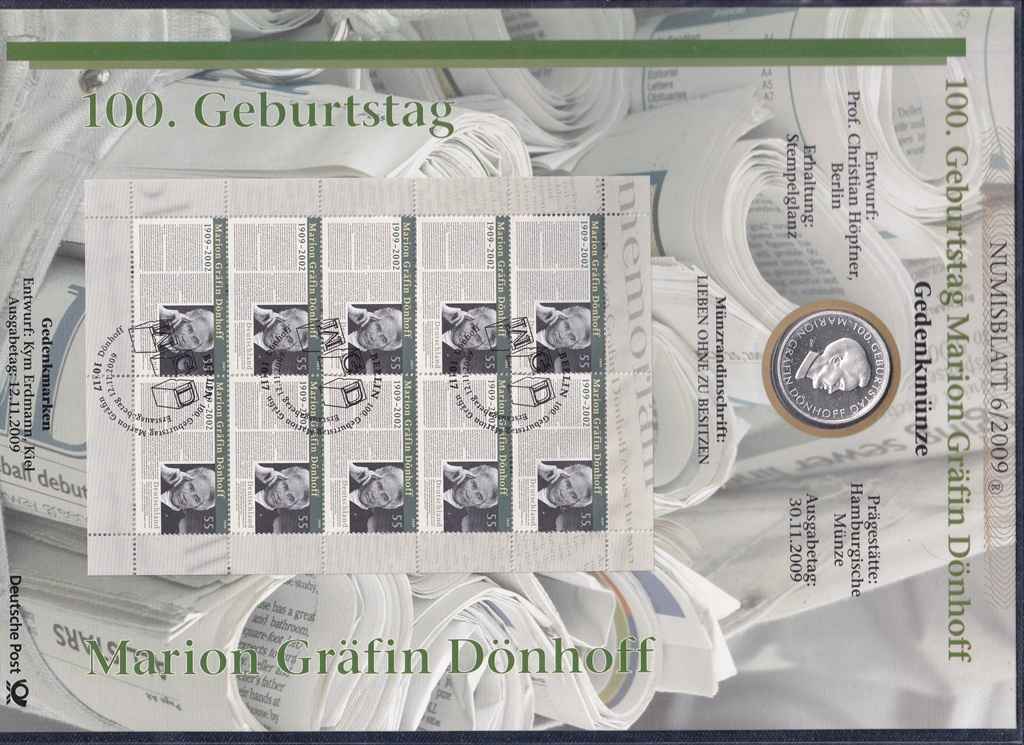 N&eacute;metorsz&aacute;g Marion Countess D&ouml;nhoff sz&uuml;let&eacute;s&eacute;nek 100. &eacute;vfordul&oacute;ja .925 ez&uuml;st 10 Euro