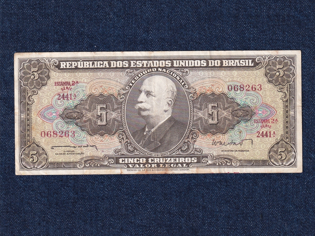 Braz&iacute;liai Egyes&uuml;lt &Aacute;llamok K&ouml;zt&aacute;rsas&aacute;g (1889-1967) 5 Cruzeiro bankjegy
